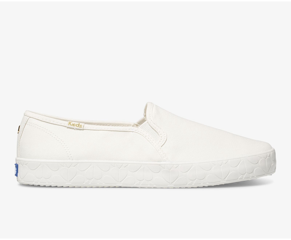 Womens Keds Slip Ons - Kate Spade new york Double Decker Logo Foxing - White - 8139-DNRVW